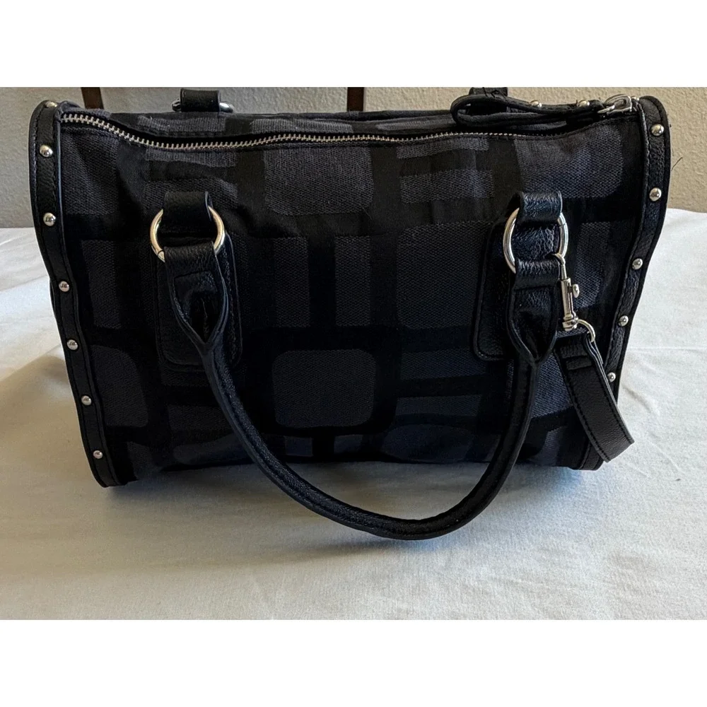 Nine West Black Jacquard Satchel Studded Crossbody Handbag Geometric Print Bag